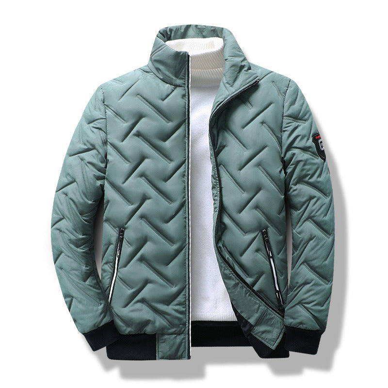 Men's Jacket – Slim Fit – Quilted Chevron Design – Stand Collar – Zipper Pockets