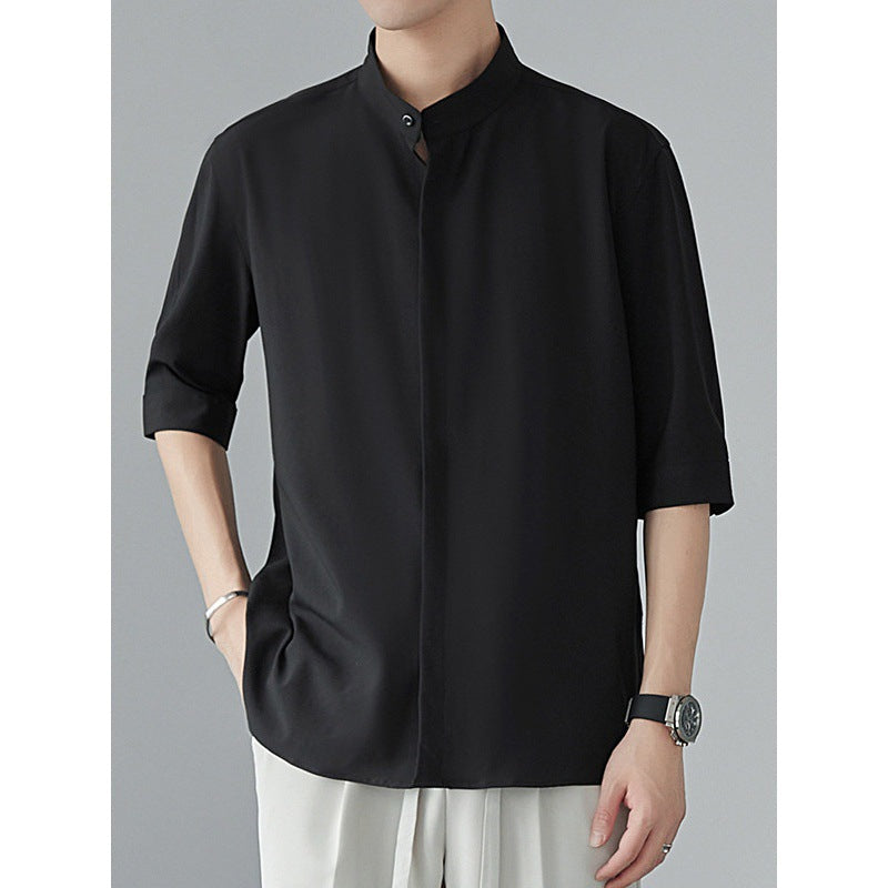 Cotton Breathable Relaxed Fit Mandarin Collar Shirt