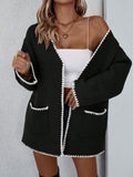 Women's Cardigan – Knit – Oversize Fit – Open Front – Ribbed Edges – Front Pockets