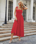 Women's Maxi Dress – Smocked Bodice – Tie Straps – A-line Cut – Tiered Skirt