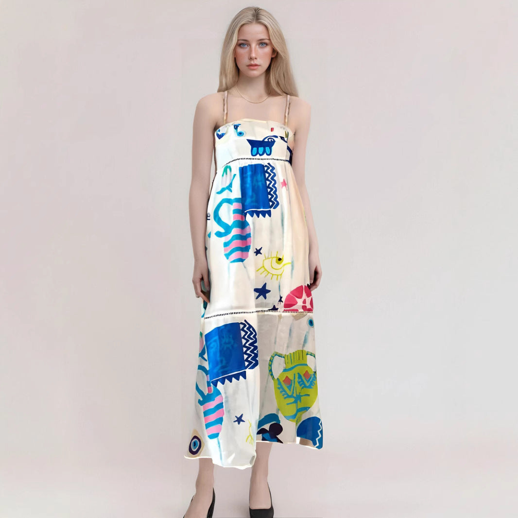Strapless Flowy Abstract Print Maxi Dress