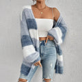 Women's Cardigan – Oversize Fit – Soft Fuzzy Knit – Long Sleeves Open Front – Striped