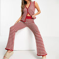 Women's Set with Knit Vest and Pants – V-neck Button Vest – Wide Leg Elastic Waist