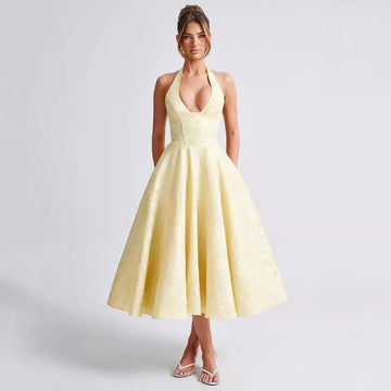 Jacquard Ruffled Halterneck Maxi Dress