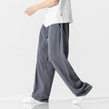 Men's Trousers – Linen Blend – Loose Fit – Drawstring Closure – Full Length