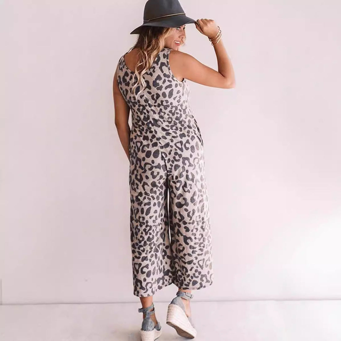 Leopard Print Loose Fit Jumpsuit