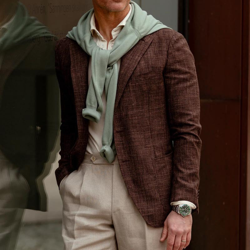 Textured Cotton-Linen Slim Fit Blazer