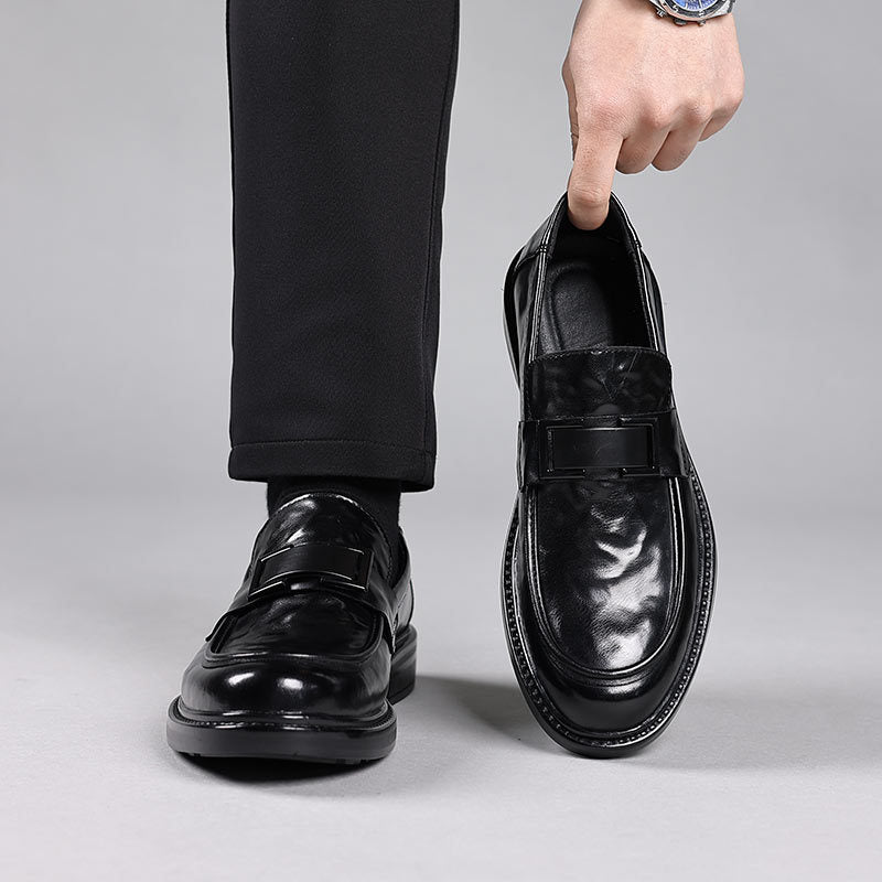 Men's Loafers – Genuine Leather – Pointed Toe – Slip-On – Formal Design with Buckle