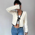 Women's Cardigan – Knit – Cropped Fit – Long Sleeves – Bow Closure – Casual