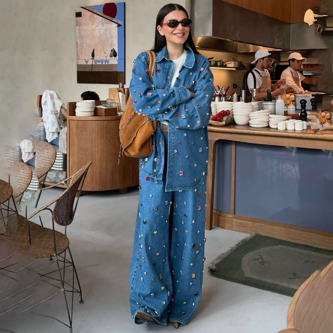 Decorated Oversized Extra Wide Denim Set