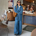 Women's Denim Set – Oversized Jacket – Extra Wide Pants – Decorated Relaxed Fit