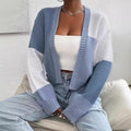 Women's Cardigan – Knit – Short Fit – V-Neck – Block Pattern – Casual Look
