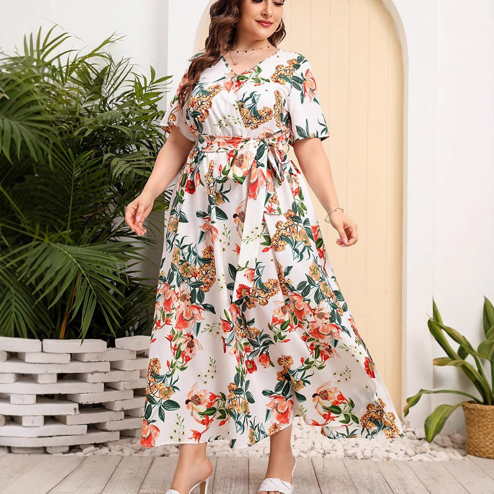 Floral A-Line Tie Belt Dress