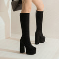 Women's Boots – Knee-High – Tailored Fit – Suede – Chunky Heel – Platform – Back Zipper