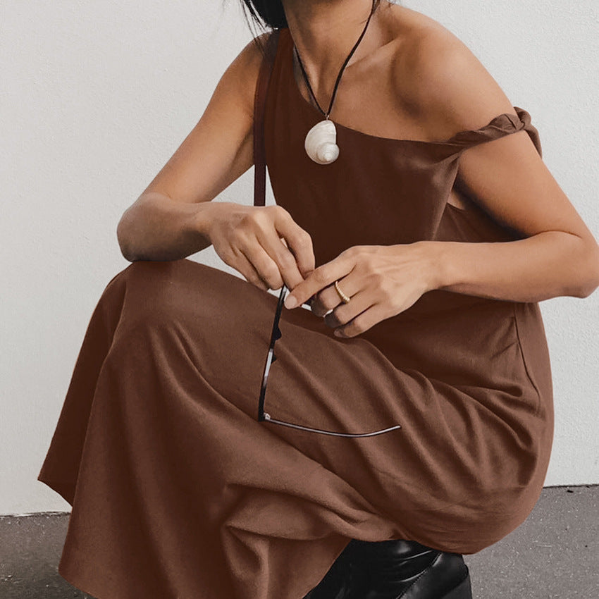 Asymmetric One-Shoulder Flowing Maxi Dress