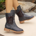 Women's Boots in Mid Length – Faux Leather – Laces – Chunky Heel – Rugged Sole