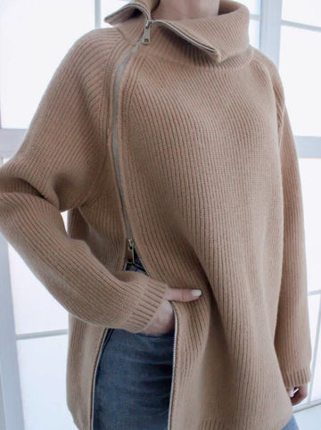 Asymmetrical Zipper Large Collar Pullover Sweater