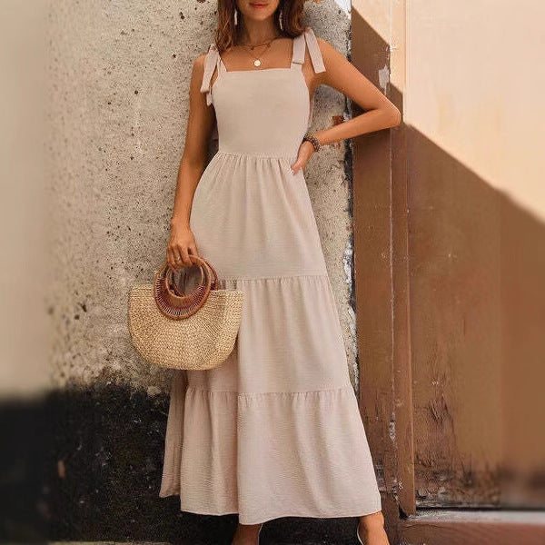 Light Cotton Adjustable Straps Midi A-line Dress