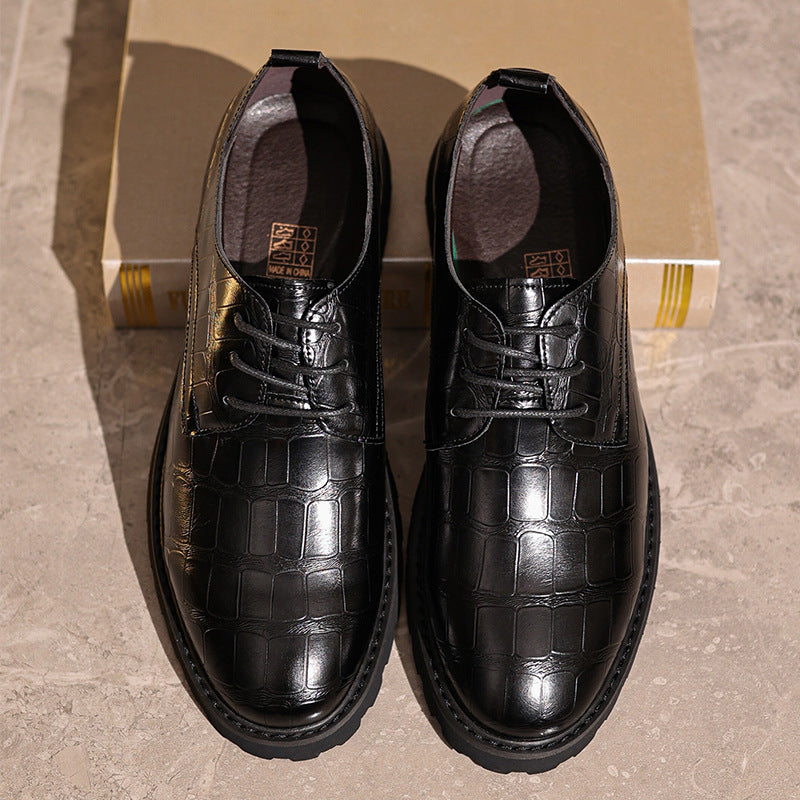 Men's Shoes – Oxford Design – Crocodile Embossed Leather – Lace-Up Closure – Formal Look
