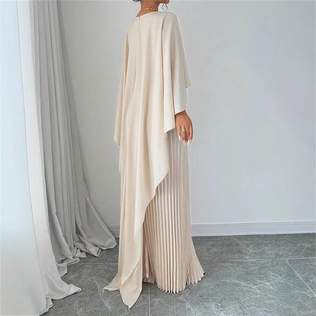 Women's Maxi Dress – Batwing Sleeves – High Neck – Pleated Skirt – Airy Fit