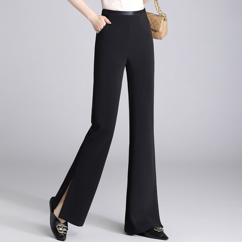 Stretchable High-Waist Wide-Leg Slit Trousers
