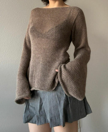 Wool Blend Relaxed Fit Bell Sleeve Knit Sweater
