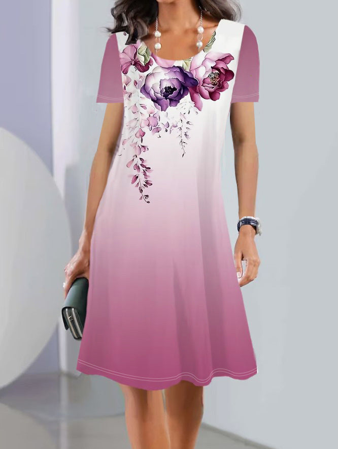Cotton Feel Floral Print A-Line Dress