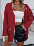 Women's Cardigan – Knit – Oversize Fit – Open Front – Ribbed Edges – Front Pockets