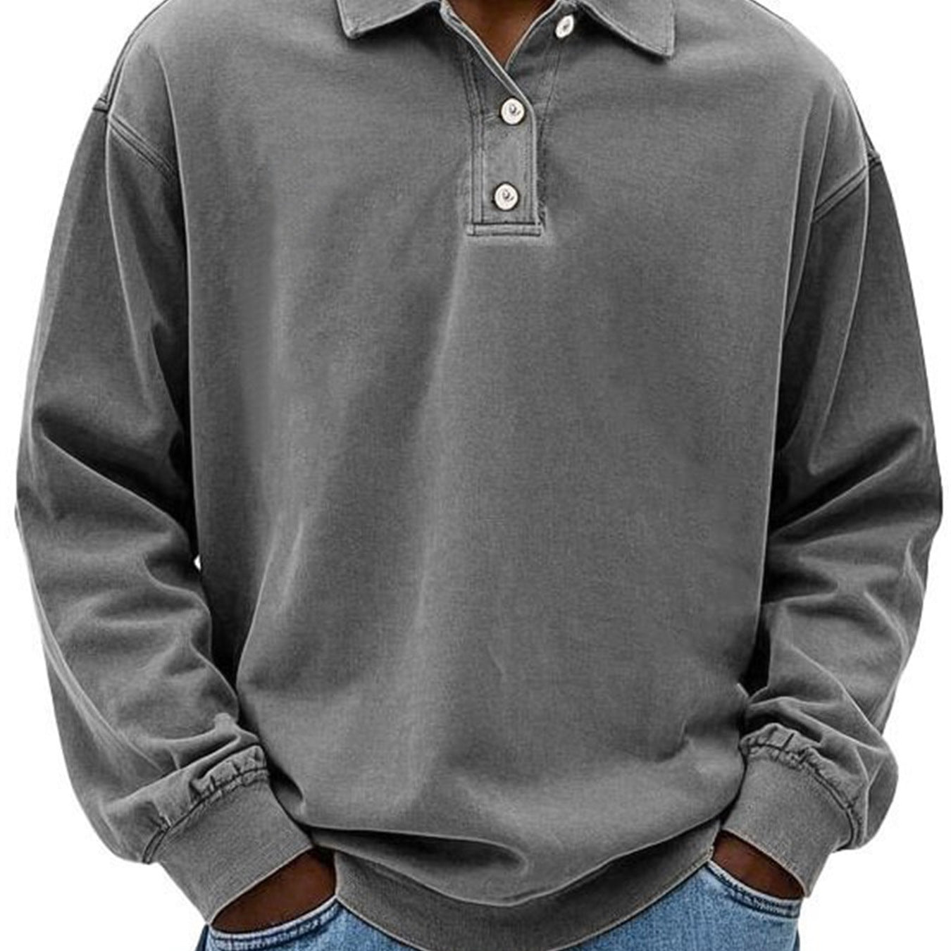 Men's polo shirt – 100% cotton – relaxed fit – long sleeves with ribbed cuffs