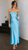Women's Maxi Dress – Satin – Strapless – Slim Fit – Evening Wear Elegant Style