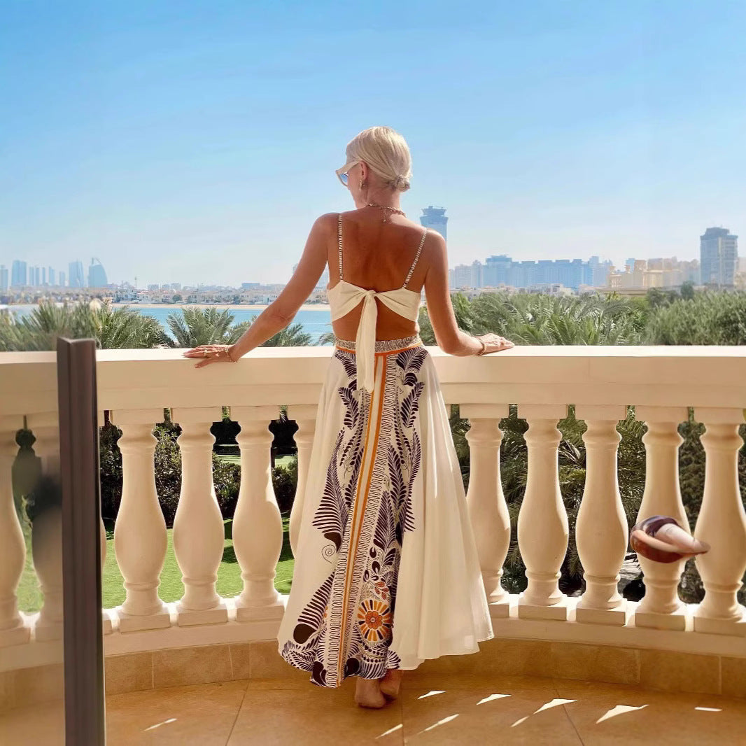 Women's Maxi Dress – Halterneck – Light and Breathable – Printed – Low Waist – Open Back