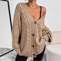 Women's Cardigan – Knit – Oversized Fit – V-neck – Button Closure – Long Sleeves