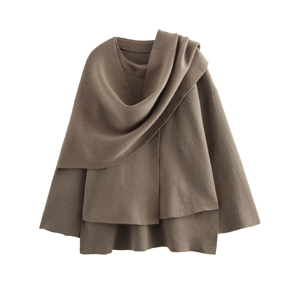 Draped Cowl Neck Wool Blend Cape Coat