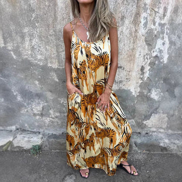 Breathable Cotton Adjustable Strap Maxi Dress