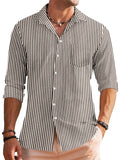 Men's Shirt with Long Sleeves – Regular Fit – Breathable Material – Striped Pattern – Chest Pocket