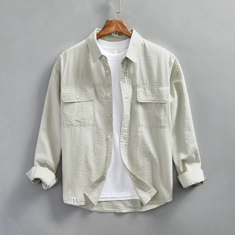 Men's Shirt – Relaxed Fit – Light Cotton – Striped – Long-Sleeved – Casual