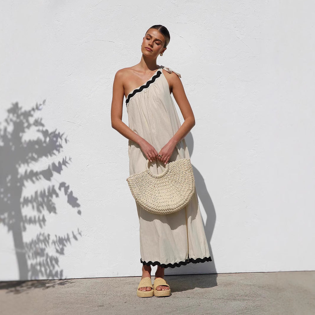 Breathable One Shoulder Relaxed Maxi Dress