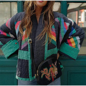 Oversized Patchwork Open Front Quilted Jacket