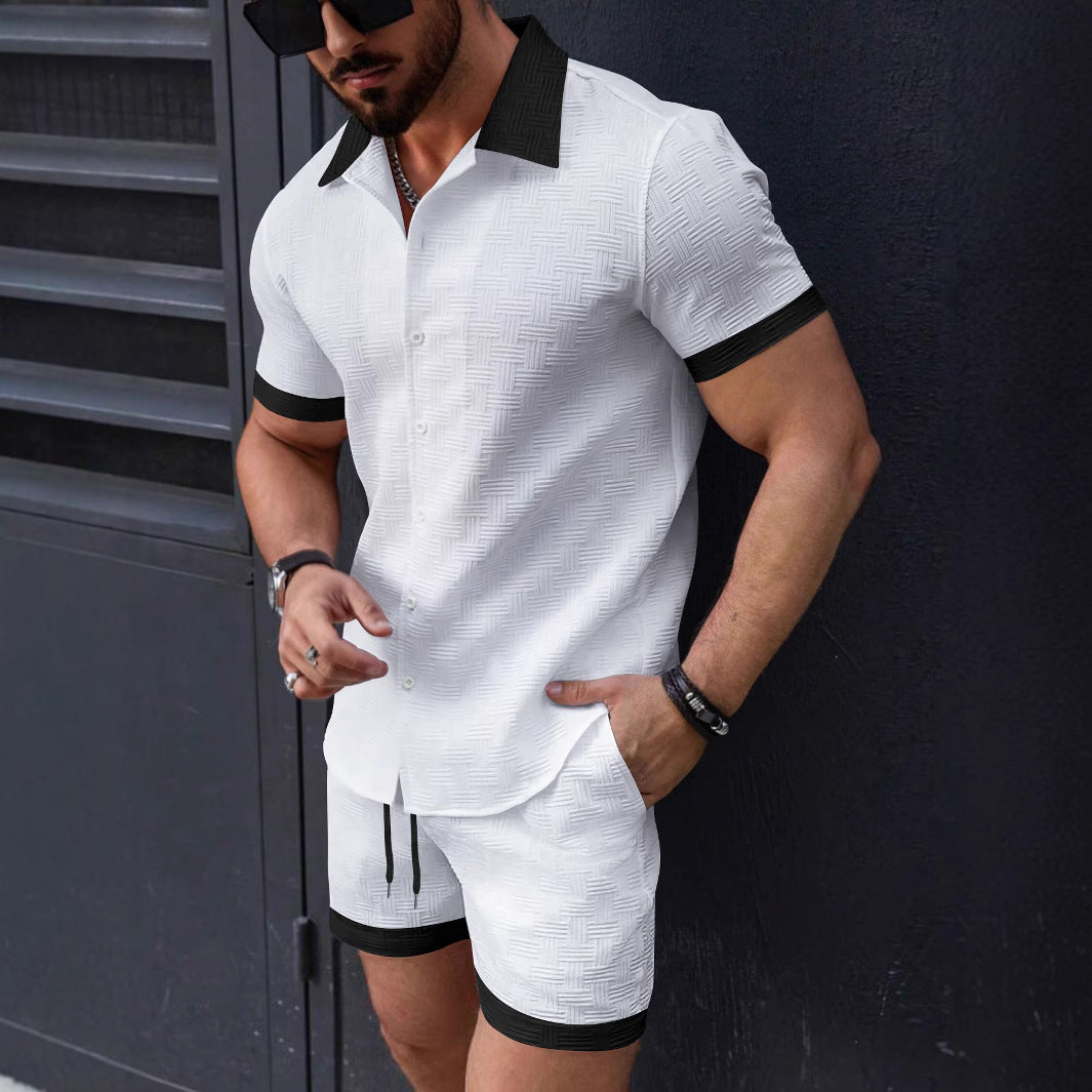 Jacquard Drawstring Waist Shirt and Shorts Set