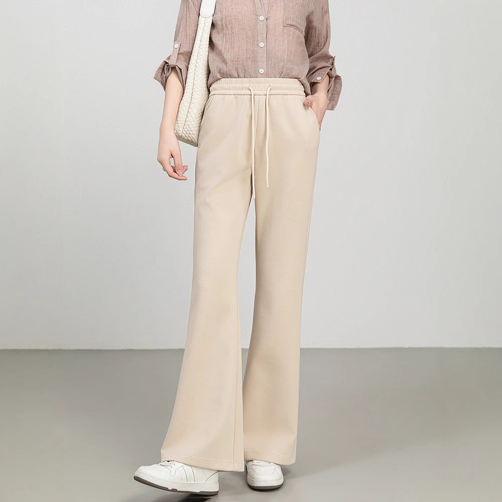 Women's Pants with Width – High Waist – Cotton Blend – Drawstring Closure – Elastic Waistband