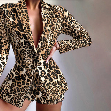 Leopard Print Peaked Lapel Blazer