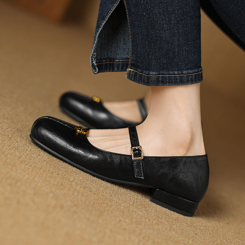 Leather Look Square Toe Flat Shoes