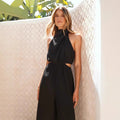 Women's Jumpsuit – Halterneck – Relaxed Fit – Wide Leg – Adjustable Waist – Cutouts