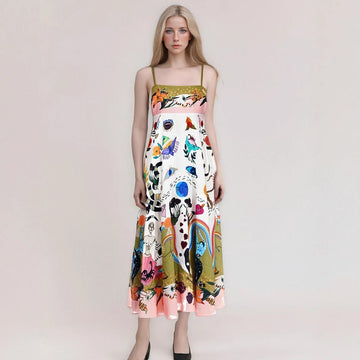 Strapless Flowy Abstract Print Maxi Dress