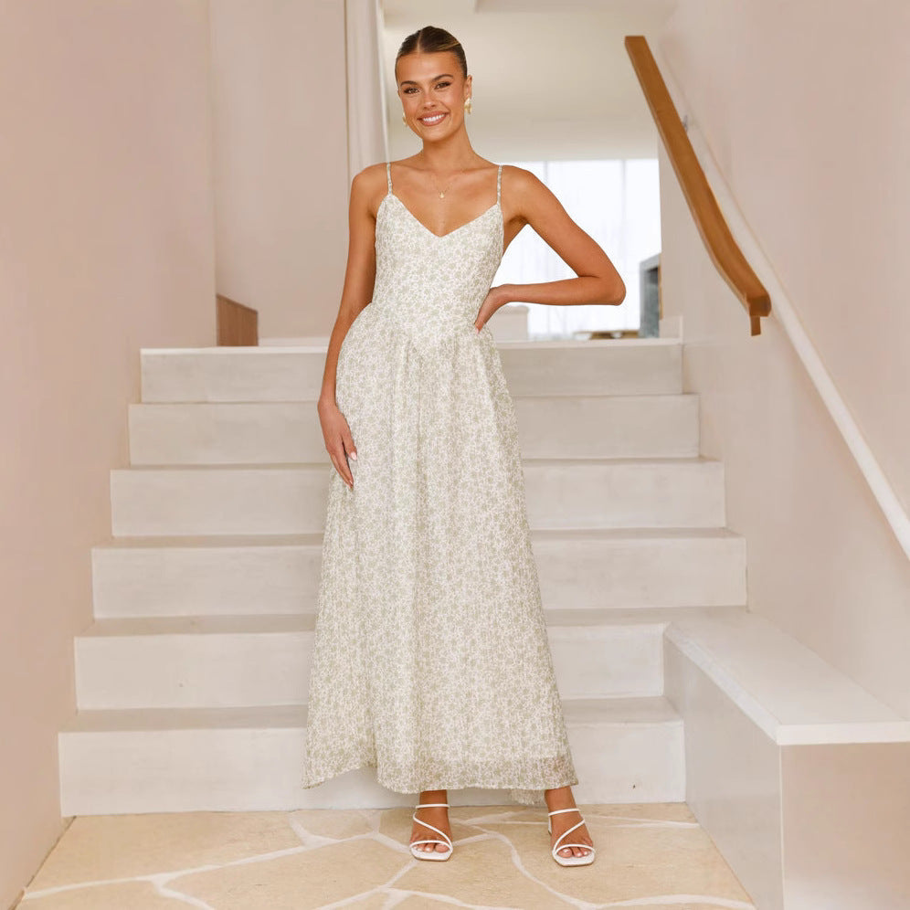 Floral Print Bow Back Sleeveless Maxi Dress