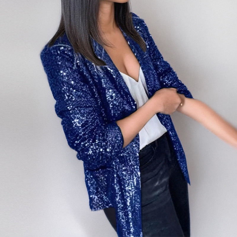 Women's Blazer – Sequin Coating – Tailored Fit – Open Front and Long Sleeves