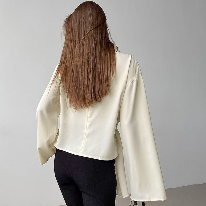 Women's Blouse – Chiffon – Elegant Draped Fit – Long Sleeves – Tailored Look