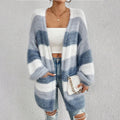 Women's Cardigan – Oversize Fit – Soft Fuzzy Knit – Long Sleeves Open Front – Striped