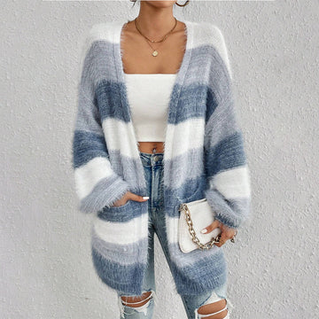 Soft Fuzzy Striped Oversize Cardigan