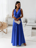 Women's Maxi Dress - Sleeveless V-neck - Wrap Design with Belt - Elegant and Flowy